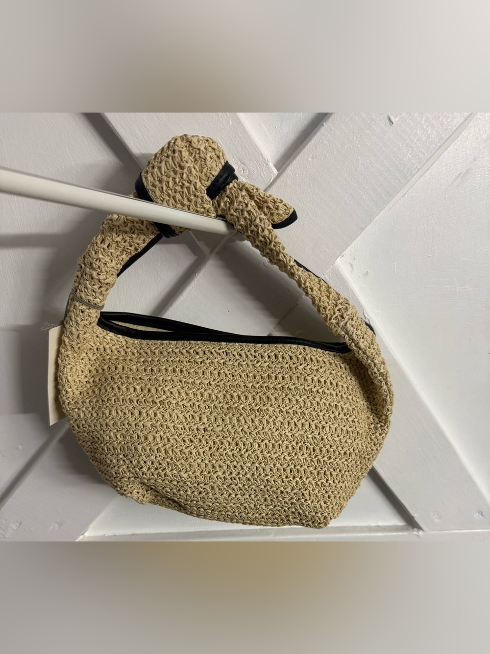 a new day Natural Straw Shoulder Bag with Black Trim